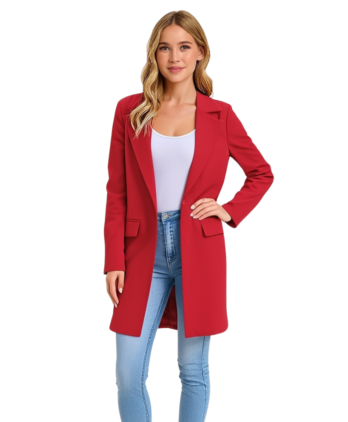 Eleganten Damen-Langblazer in Rot mit Taschen