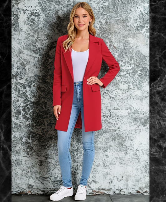 Eleganten Damen-Langblazer in Rot mit Taschen