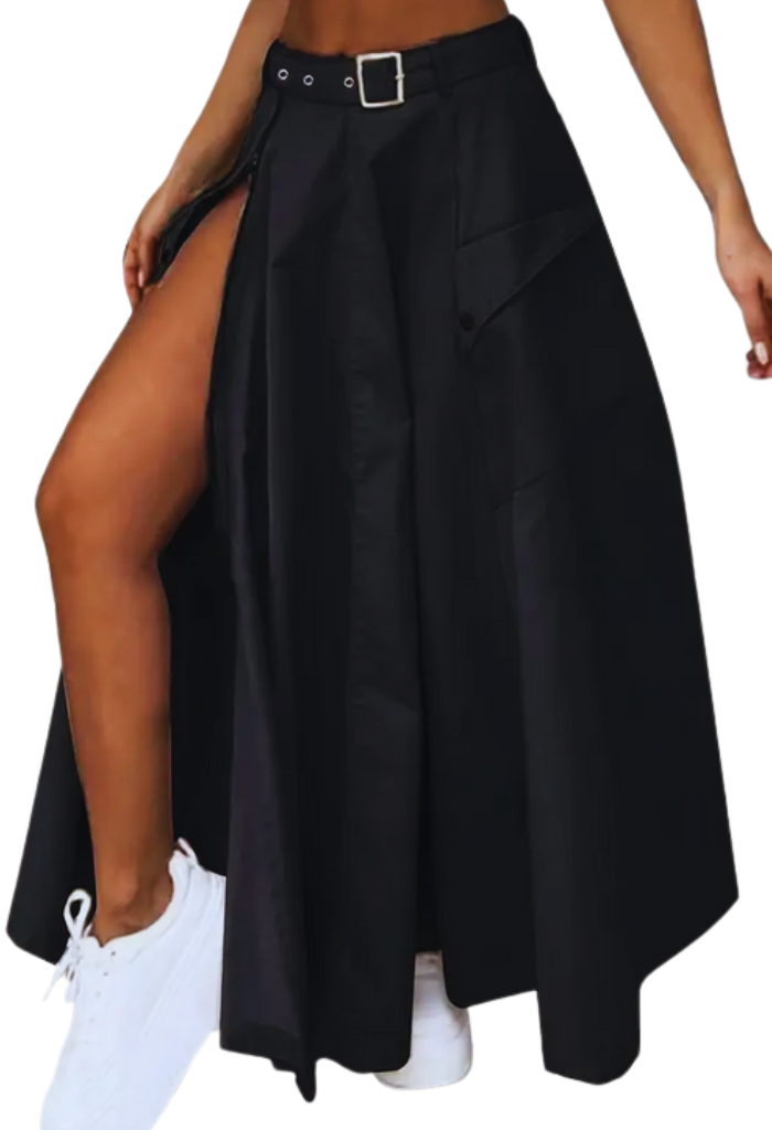 Stilvolle  langer-Rock für Damen mit  seitlichem Schlitz -  Reißverschluss-Design m-aleja