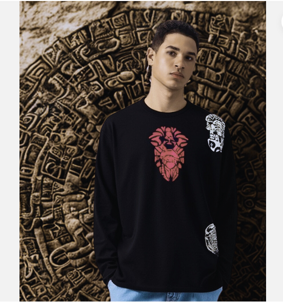 exklusive schwarze Langarm-T-Shirt für Männer aus der Kollektion "Ancestors" modas aleja