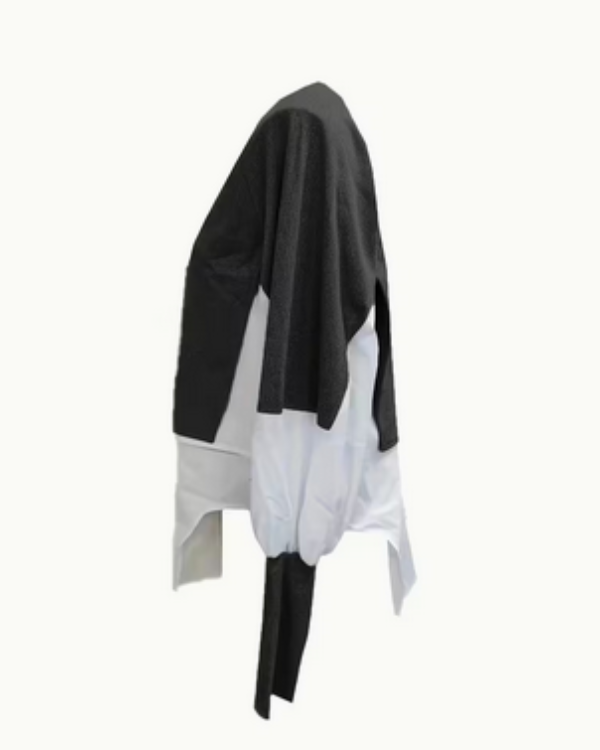 Damen Schwarz-Weißes Langarmhemd mit Rundhalsausschnitt – Modas Aleja