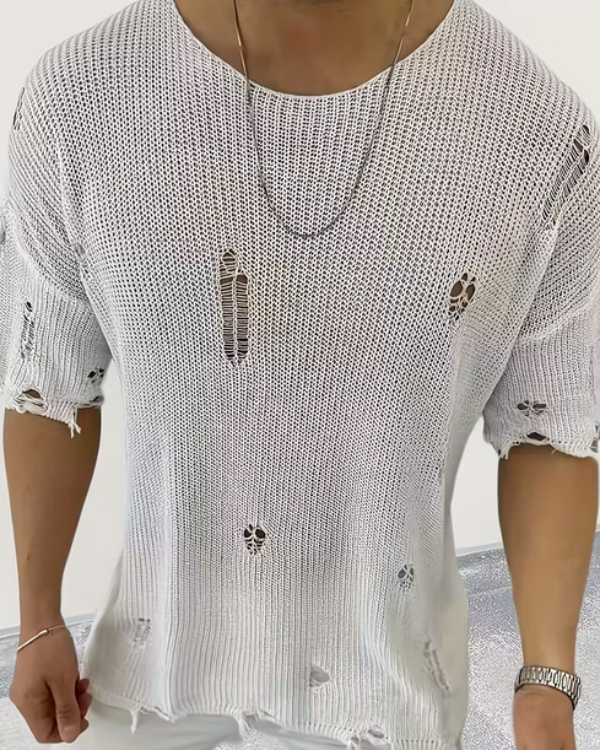 Suéter de Punto para Hombre con Mangas Cortas y Cuello Redondo – Modas Aleja5